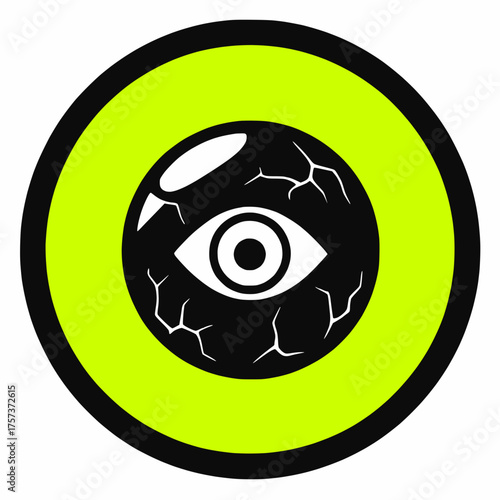 Halloween icon spooky green eyeball horror punk goth emo isolated background
