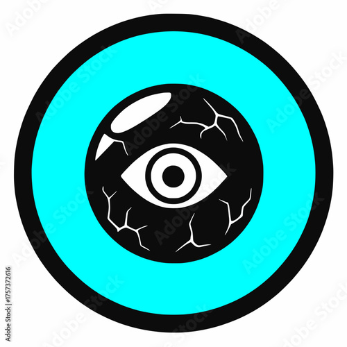 Halloween icon spooky blue teal eyeball horror punk goth emo isolated background