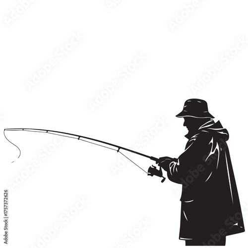 Silhouette of a Fisherman with a Fishing Rod