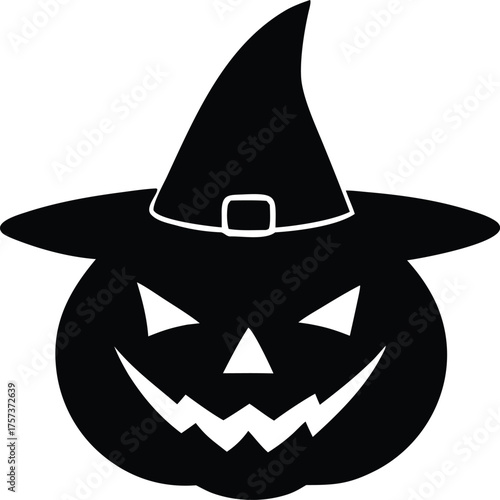 Halloween pumpkin wearing a witch hat