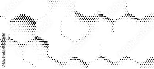 Disappearing seamless halftone vector background. Filled with black hexagones