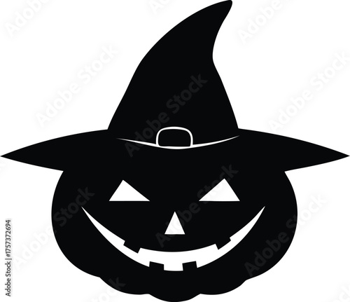 Simple pumpkin face with hat icon isolated