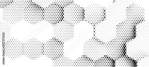 Disappearing seamless halftone vector background. Filled with black hexagones