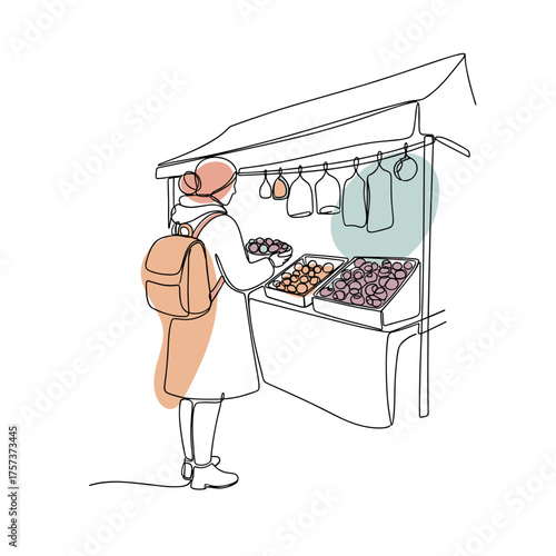 Woman browsing fresh produce at a farmers market - Concept of Unposed leisure scenes  