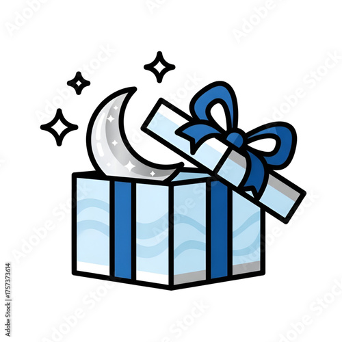 Gift box with moon and stars vector illustration present surprise icon
