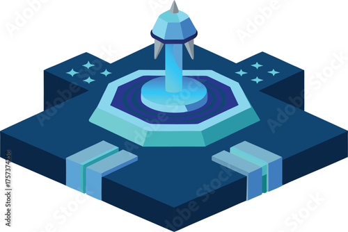 Isometric futuristic air fleet control hub sci-fi vector illustration