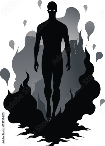 Silhouette of a man with a sword standing in vector style