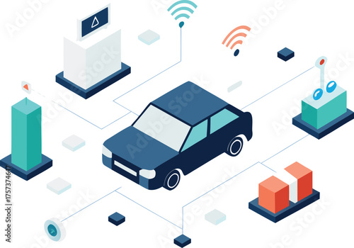 Isometric car control center monitor illustration vector scalable eps icon