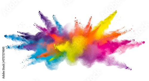 Colorful powder explosion isolated on transparent background, creating a vibrant and dynamic effect