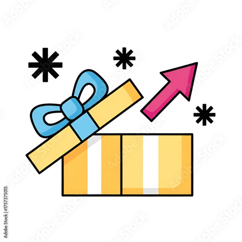 Open gift box with arrow showing growth and success for business goals