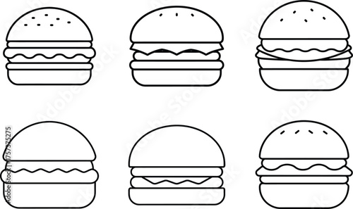 Minimal Burger Outline Icons Simple Line Food Vector Set