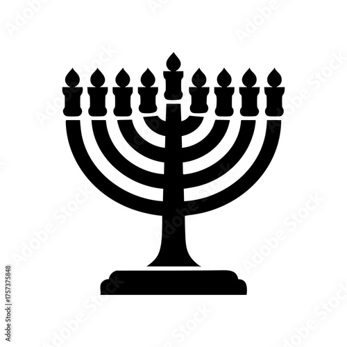 Vector art of black silhouette of a menorah with nine lit candles, , symbolizing hanukkah and jewish tradition