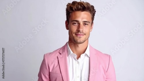 Junger Mann im rosa Jacket