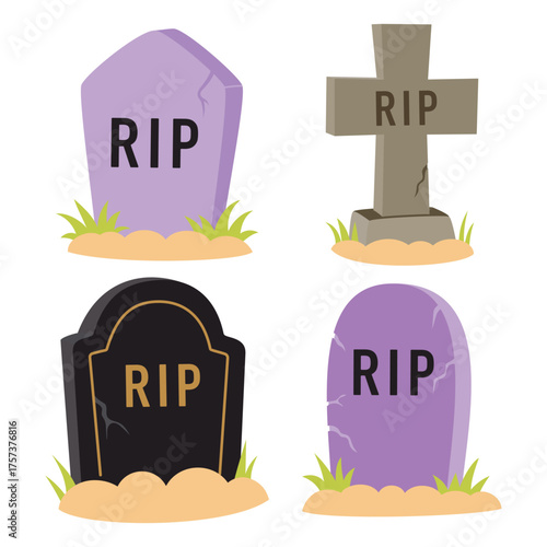 halloween graves set, flat style