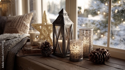 Snowcovered village celebrating cozy winter festival at dusk