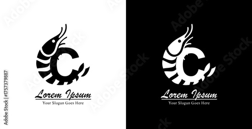 C letter logo design combined with shrimp