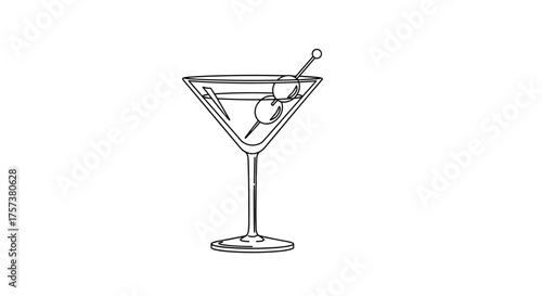 A classic martini cocktail garnished with an olive and a cocktail pick.