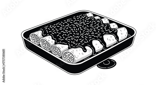 Delicious roasted chicken filled enchiladas covered in a rich mole sauce served with rice.