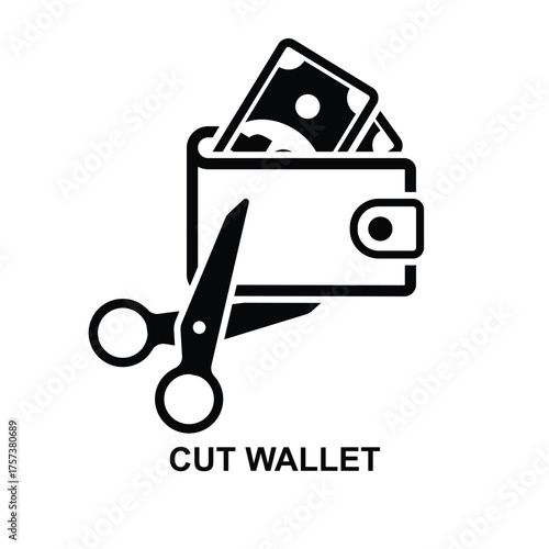 Cutting wallet icon. Reduce expenses concept isolated on background vector illustration.