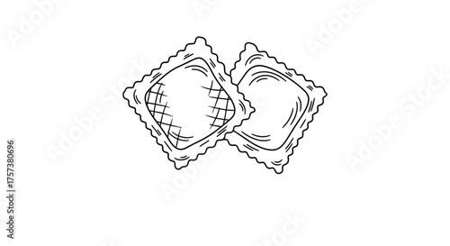Two square shaped pasta parcels are shown in a drawing.