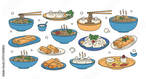 A vibrant collection of delicious Asian food dishes.