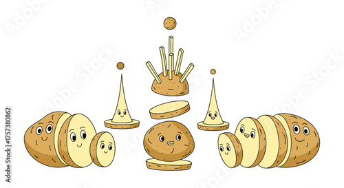 A surreal scene of sliced potatoes and potato-like structures.