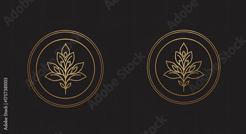 Elegant golden leaf logos on dark background offer a touch of luxury and sophistication for your brand, perfect for spa, wellness, or high-end product designs