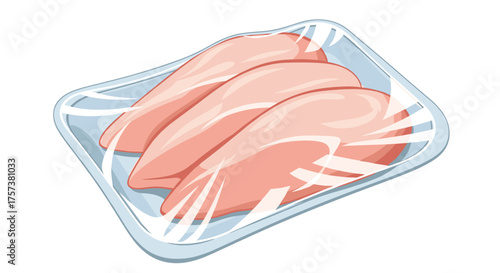 Raw boneless skinless chicken breasts packaged in plastic wrap.