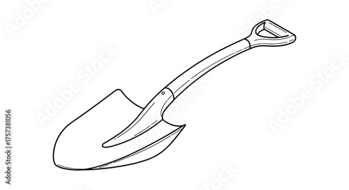 A drawing of a sturdy digging shovel for gardening and landscaping.