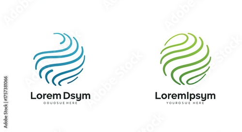 Modern global tech company logo designs with vibrant blue and green color palettes for innovative business branding and sustainable solutions, ideal for eco friendly organizations