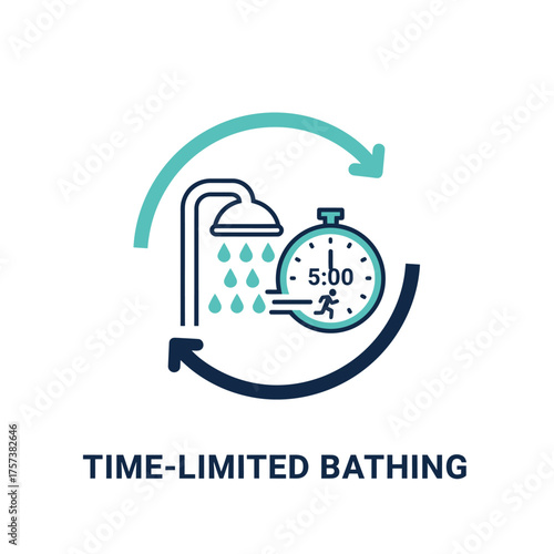 Vector 2D flat icon of timer with shower, time-limited bathing