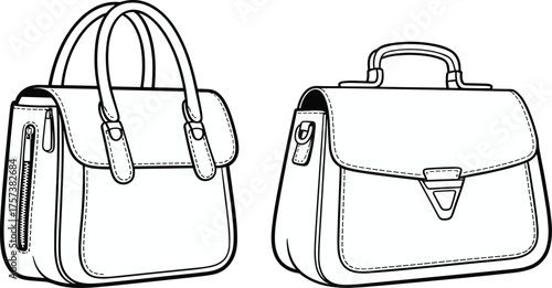 Handbag line drawing, fashion sketch illustration, leather bag design, stylish accessory outline, modern handbag art, elegant purse sketch, trendy fashion design
