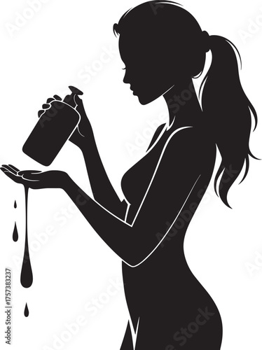 Elegant Woman Silhouette Applying Cream Lotion for Spa and Beauty Treatment Product Presentation