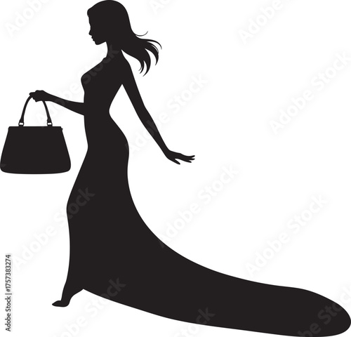 Elegant Woman Silhouette Evening Gown Black Dress Girl Fashion Design Graphic Vector