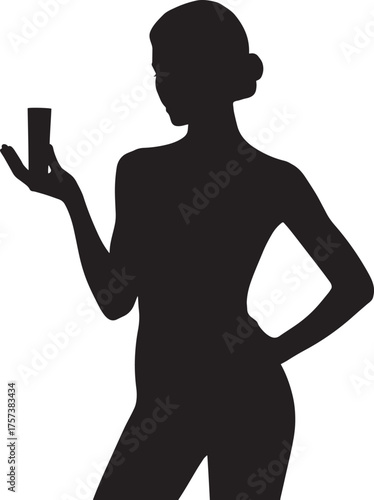 Female Silhouette Display Object Graphic Woman Holding Product Black Vector Design