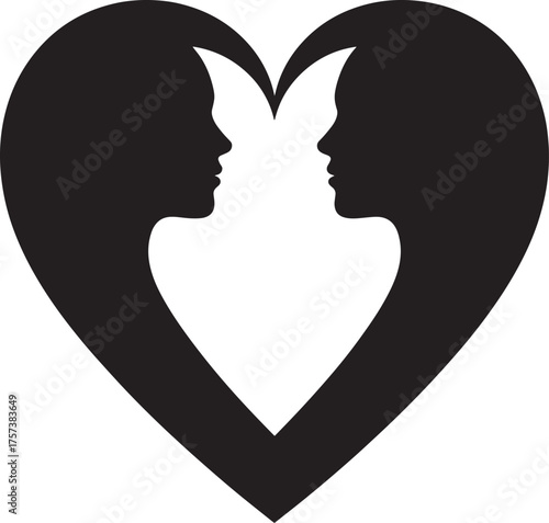 Heart Silhouette Formed by Two Individuals Faces on Transparent Background