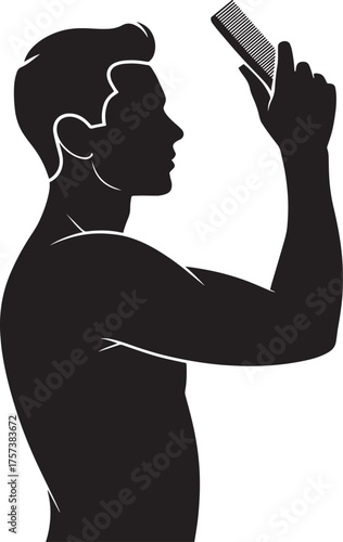 Male Silhouette with Comb Stylish Hairdo Grooming Fashion Illustration Profile Portrait