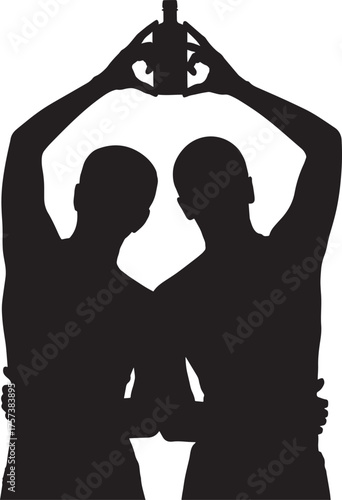 Silhouette Celebration Duo Celebrating Togetherness Cheers Gesture Abstract Background