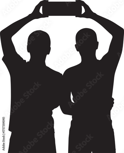 Silhouette of Two Men Holding a Box.  Concept of Business Cooperation and Support.
