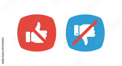 Positive and negative feedback icons showing disapproval and approval with slash symbols silhouette