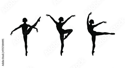 Three elegant ballet dancers in graceful poses dynamic silhouettes capturing movement and artistic expression silhouette