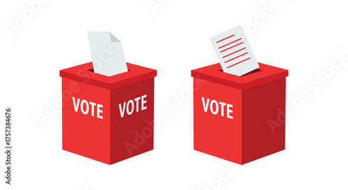 Two red voting boxes ready for ballots showing democratic process of casting a vote in elections silhouette