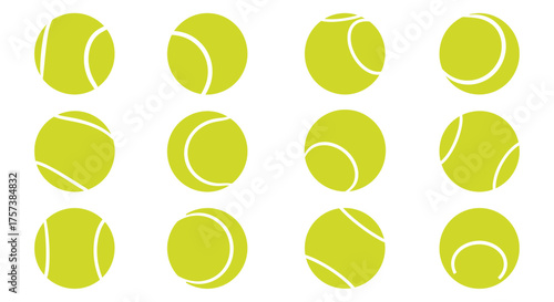 Collection of twelve vibrant yellow tennis balls displayed in a grid for sports and athleticism concepts silhouette