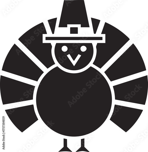 Cute cartoon turkey wearing pilgrim hat thanksgiving