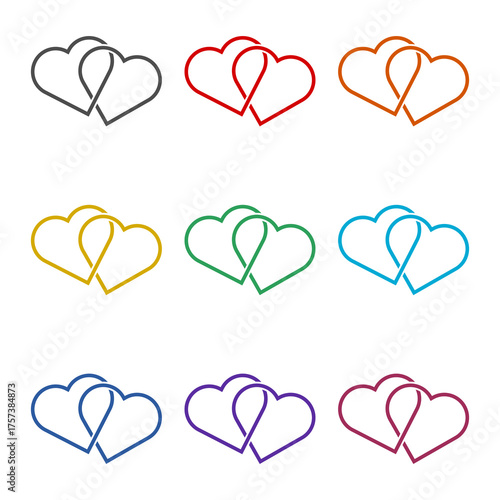 Two hearts linked  icon isolated on white background. Set icons colorful