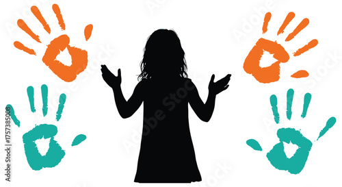 Child silhouette with colorful handprints suggests creativity childhood joy and early art education silhouette