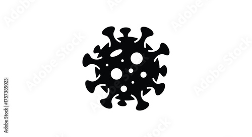 Abstract black silhouette icon representing coronavirus particle with spiky protrusions detailed texture silhouette