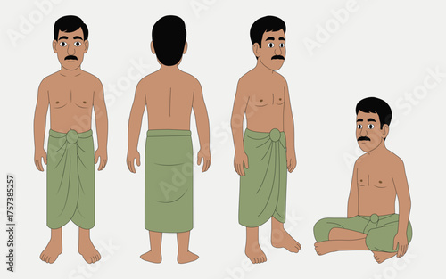 Indian village man best cartoon character for animation video.	