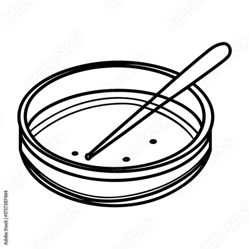 Simple line drawing of a petri dish with stick and samples  