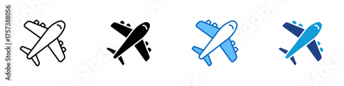Airplane Flight Multiple Style Icon Design Vector - Airplane in flight symbolizing air travel, aviation, and global transportation